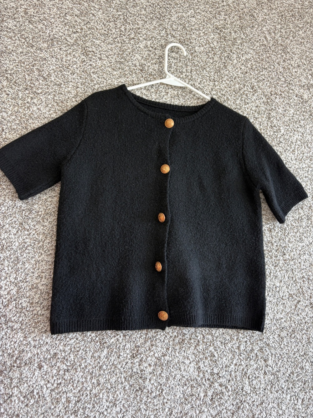 Black Short-Sleeve Gold Button Front Women's Sweater | Medium NWOT